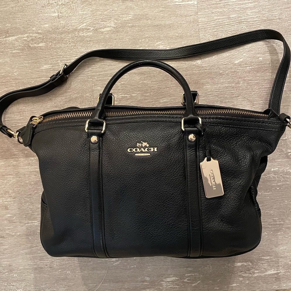 Large black leather coach purse